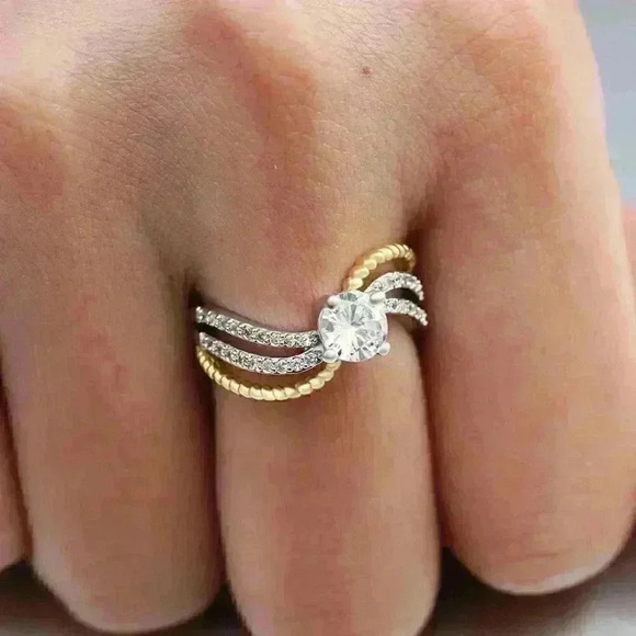 Beautiful Two-Tone 14k Gold Over Sterling Silver Diamond Ring - Picture 1 of 4